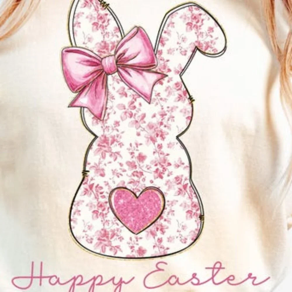 Pink Floral Chinoiserie Bunny Tee, Easter Rabbit Tee - Picture 2 of 4